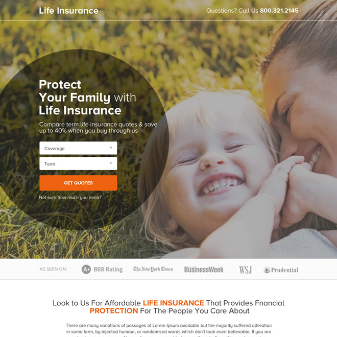 life insurance small lead form responsive landing page Life Insurance example