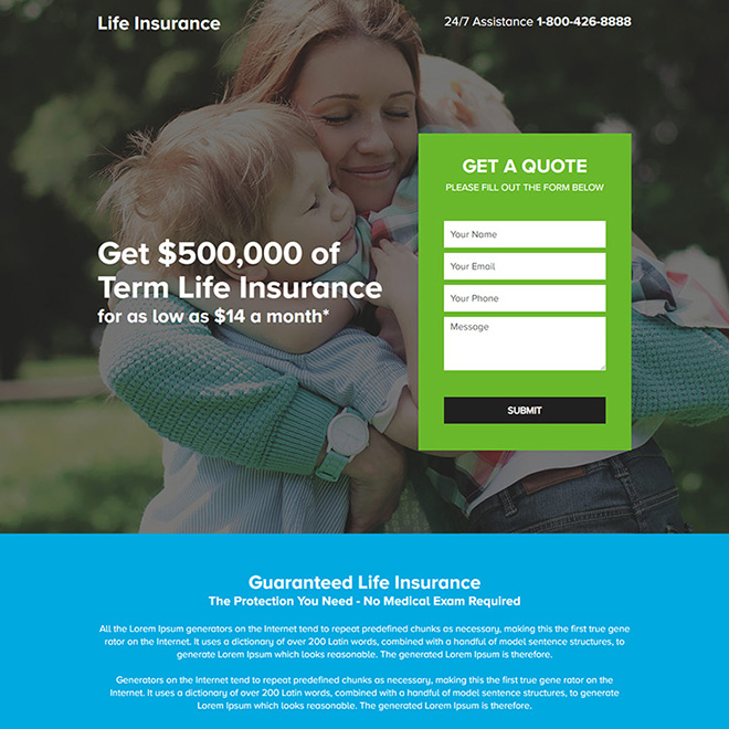 term life insurance lead capture responsive landing page design