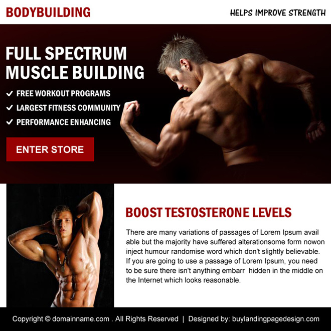 muscle building minimal ppv landing page design