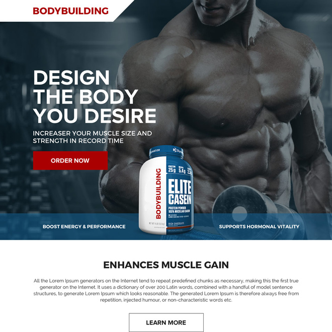 bodybuilding product selling responsive landing page design