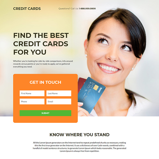 credit card responsive lead capture landing page