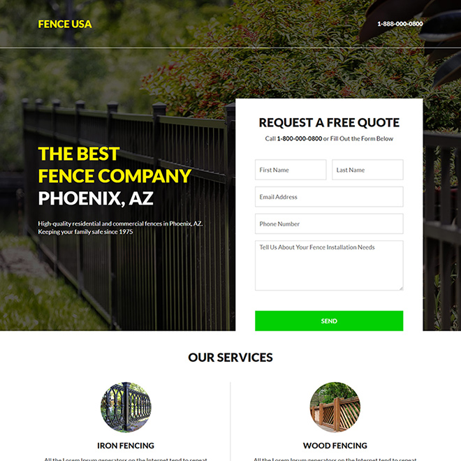 best fencing company responsive landing page design