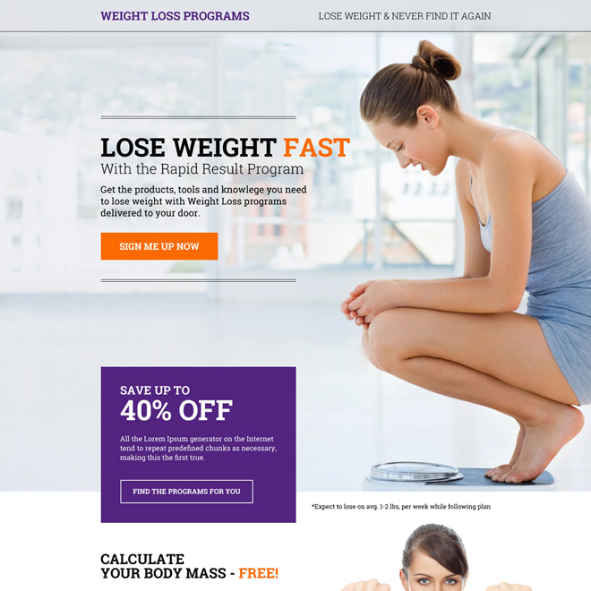 eye catching weight loss program sign up capturing responsive landing page design