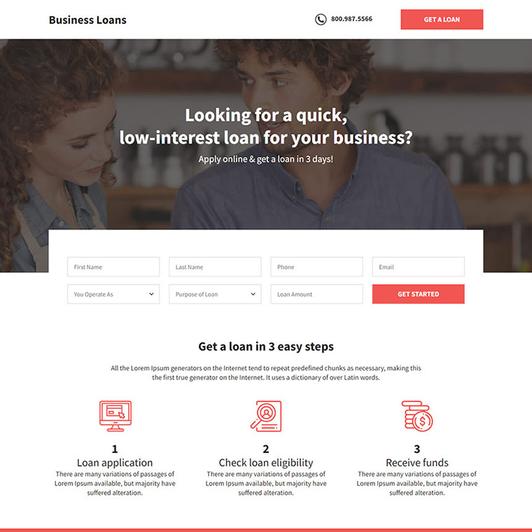 small business loan responsive landing page design