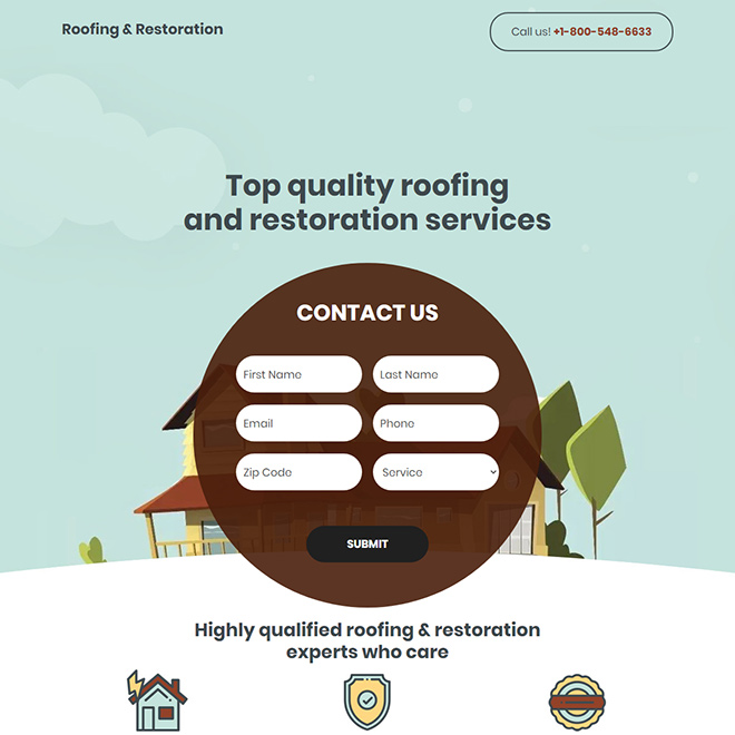 roofing and restoration service responsive landing page design