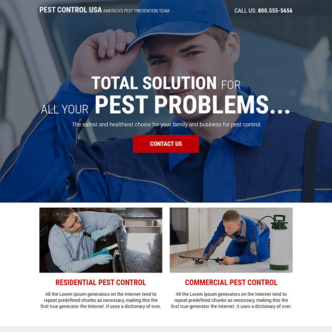 reliable pest control service responsive landing page design