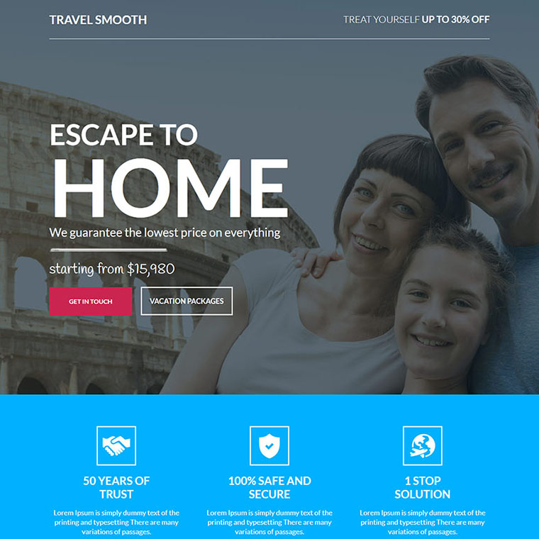 affordable vacation packages lead capture landing page