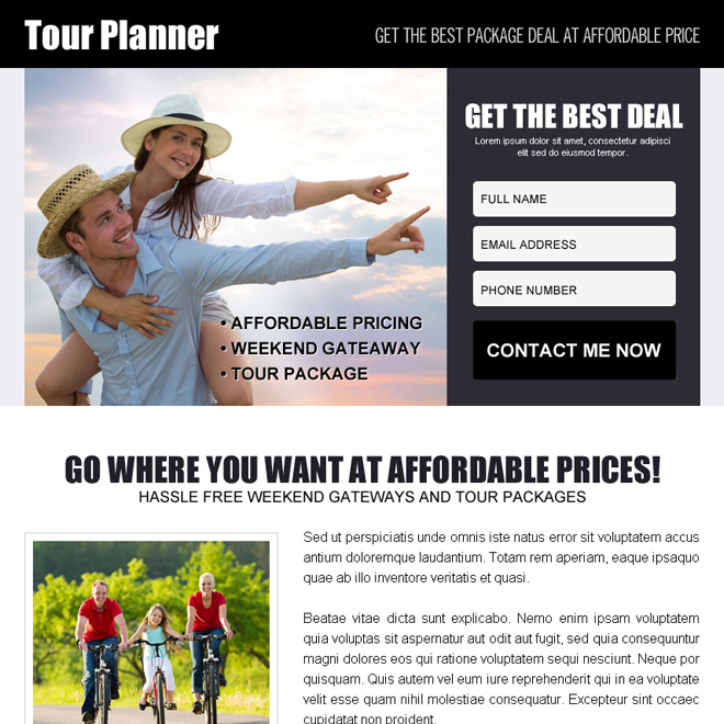 tour planner lead capture ppv landing page design template