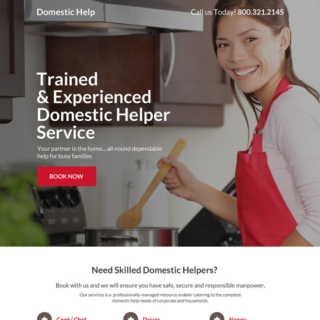 trained and experienced domestic help service responsive landing page design Domestic Help example