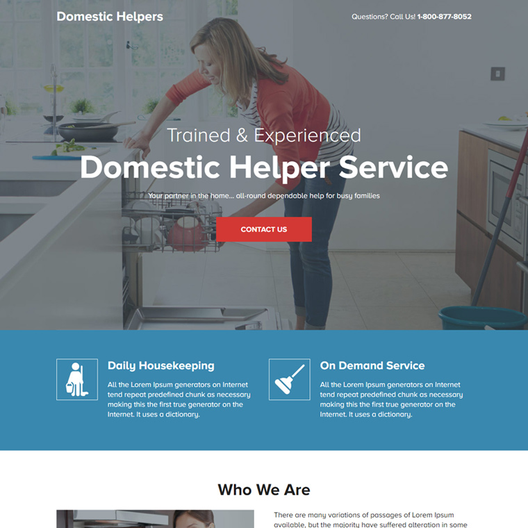 domestic helpers responsive lead capture page Domestic Help example