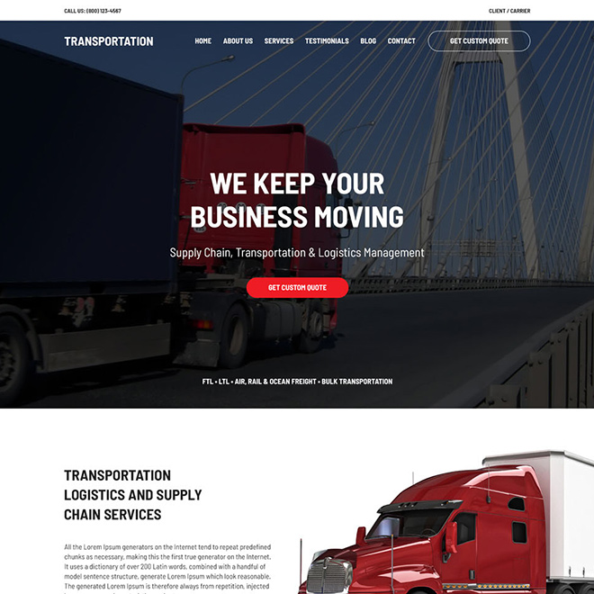 transportation and logistics management service website design Transportation example