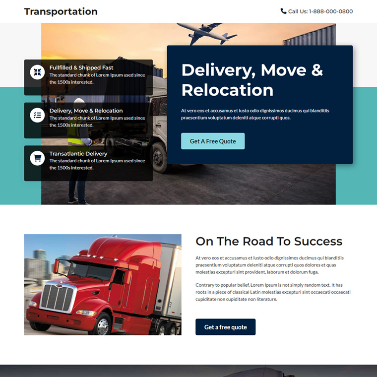 transportation service lead capture landing page Transportation example