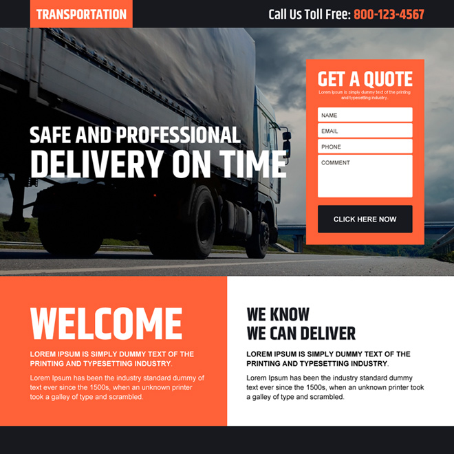 transportation service free quote lead generating responsive landing page design