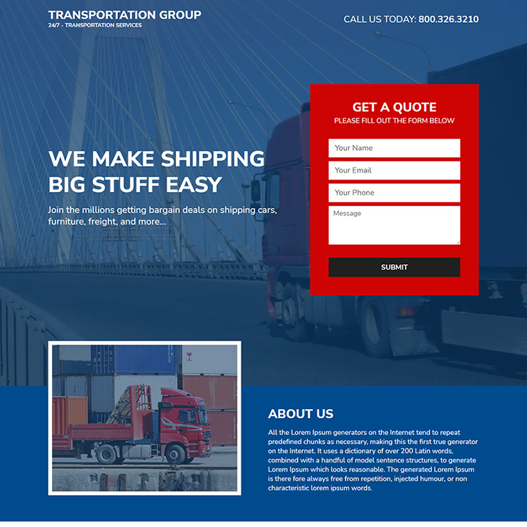 transportation service responsive landing page template