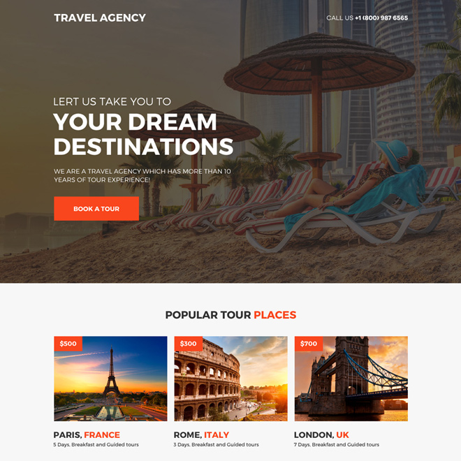 travel agency call to action mini landing page design Travel example