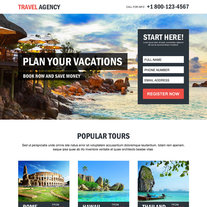 travel agency vacation planning responsive landing page Travel example