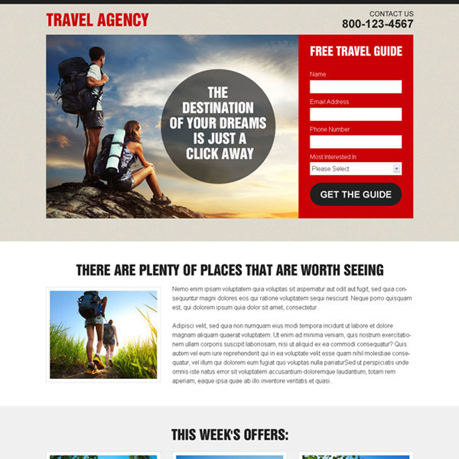 best lead capture responsive landing page design for travel agency Travel example