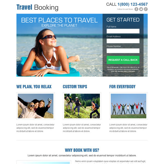 online travel booking lead capture responsive landing pages to increase your travel business leads Travel example