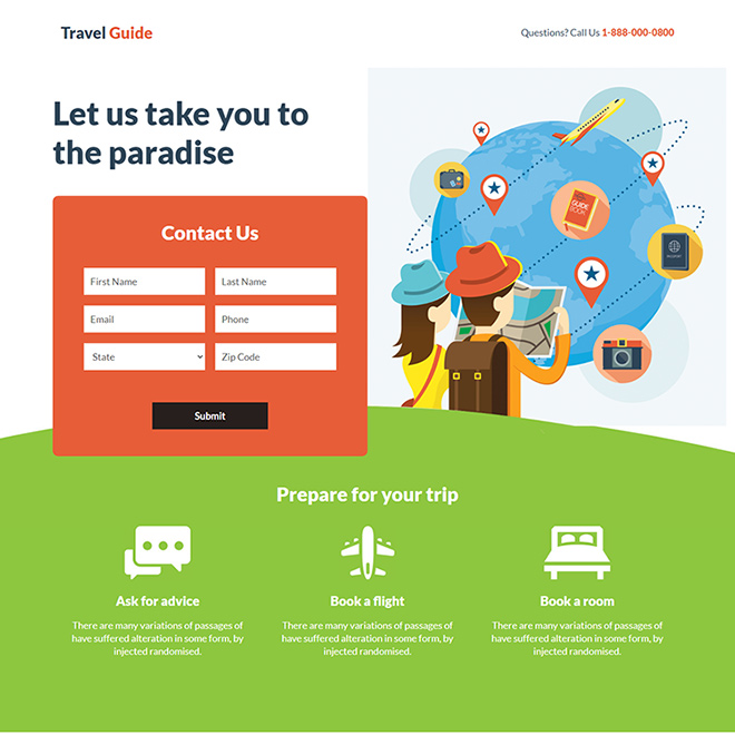 travel guide lead capture responsive landing page design Travel example
