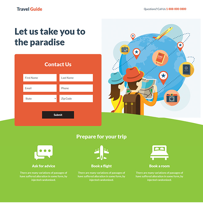 travel guide lead capture responsive landing page design