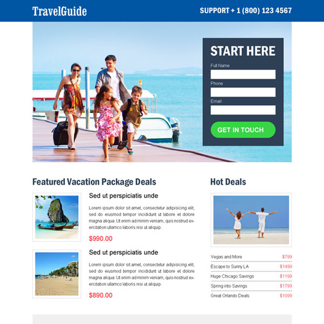 lead generating and effective responsive landing page design template for travel guide Travel example