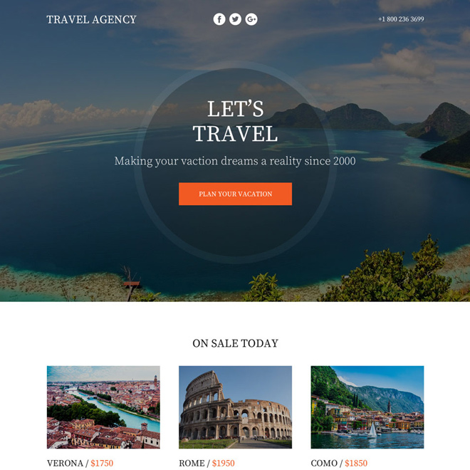 best tour and travel lead funnel responsive landing page design Travel example