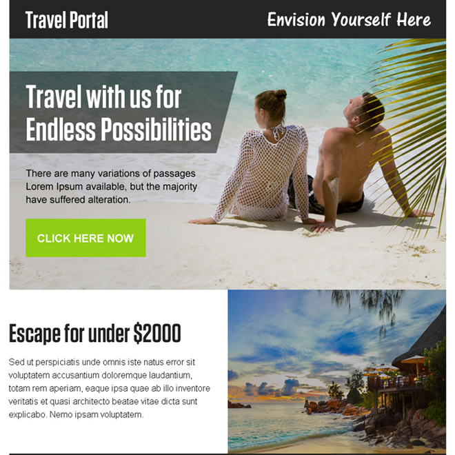 travel portal converting ppv landing page design Travel example