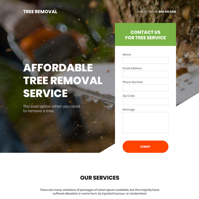 affordable tree removal service lead generating bootstrap landing page Home Improvement example