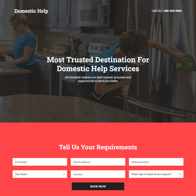 trusted domestic help services responsive landing page Domestic Help example