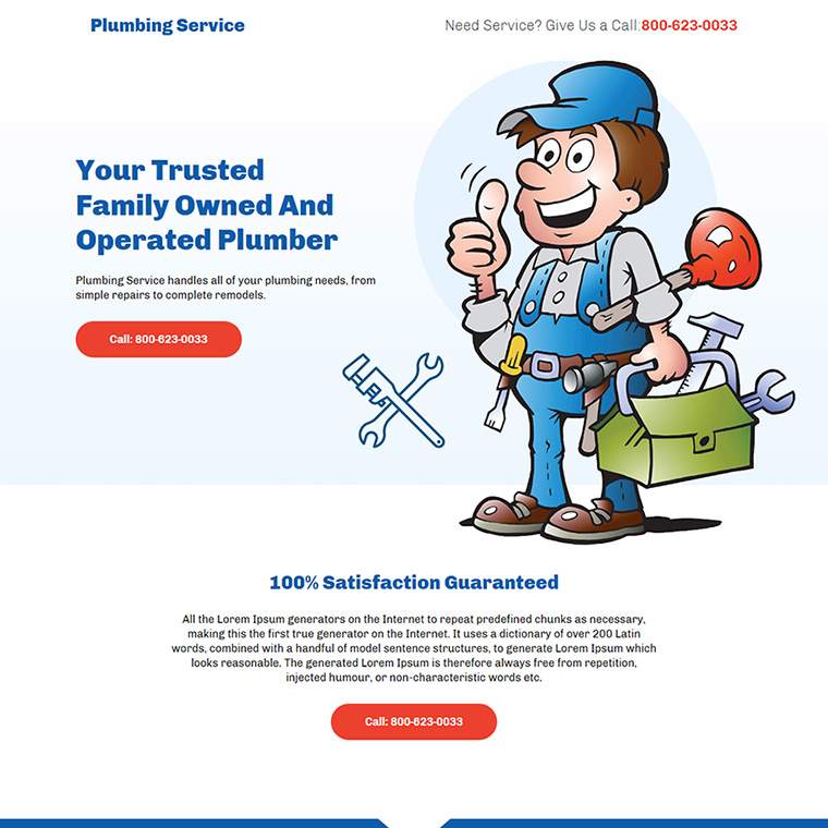 plumbing service lead capture responsive landing page Plumbing example