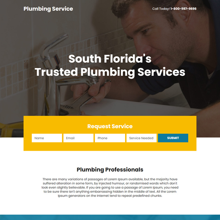plumbing service lead capture landing page design Plumbing example