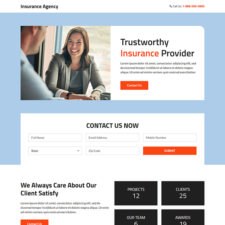 insurance agency lead capture responsive landing page Life Insurance example