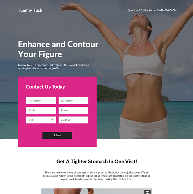tummy tuck cosmetic surgery responsive landing page