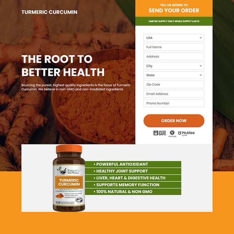 turmeric curcumin extract responsive landing page Pain Relief example