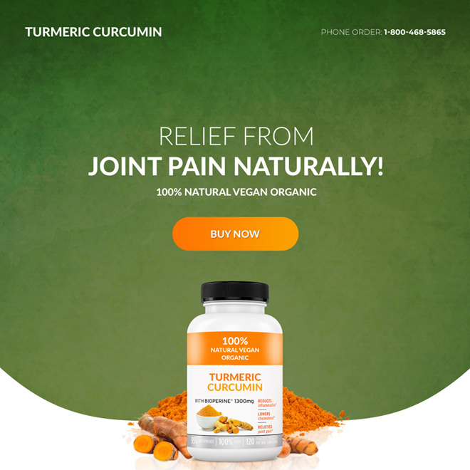 turmeric curcumin pain relief product selling responsive landing page design Pain Relief example