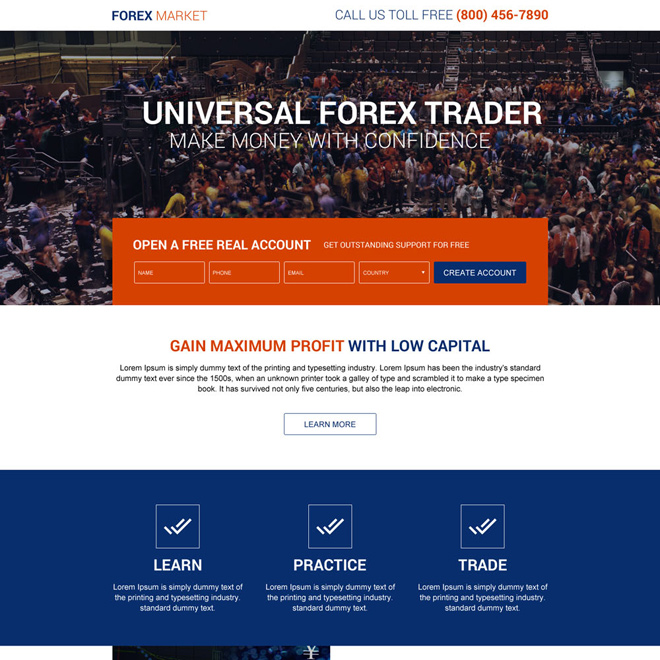 universal forex trader responsive landing page design Forex Trading example