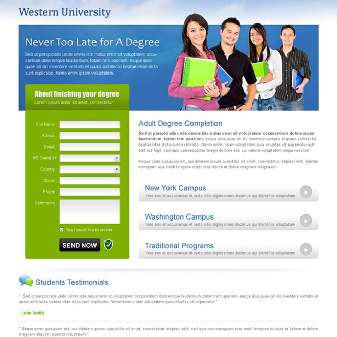 online university education landing page design