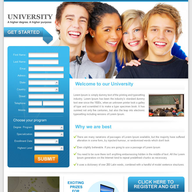 university education long lead capture landing page design for sale