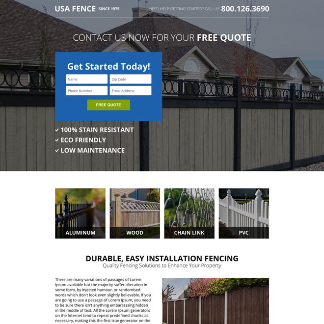 minimal fencing solution responsive landing page design