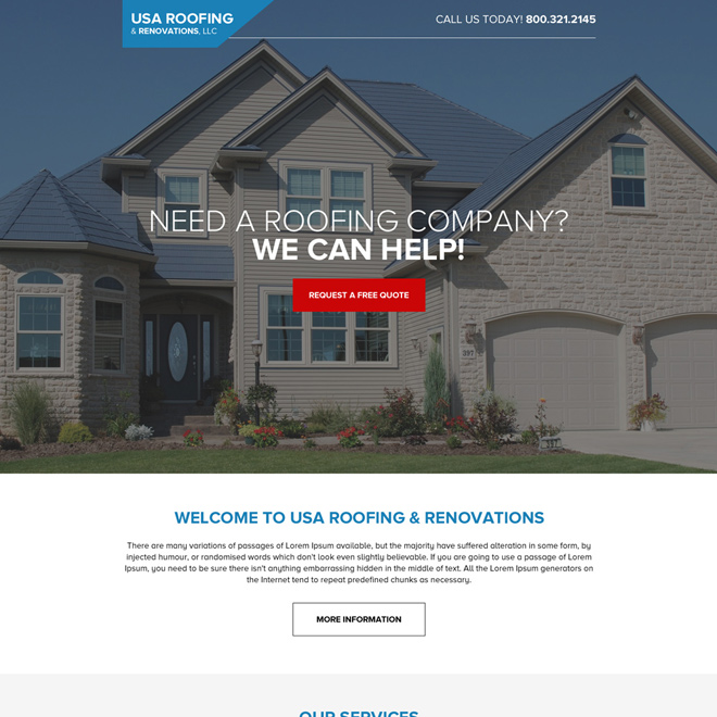 responsive roofing and renovation service landing page design