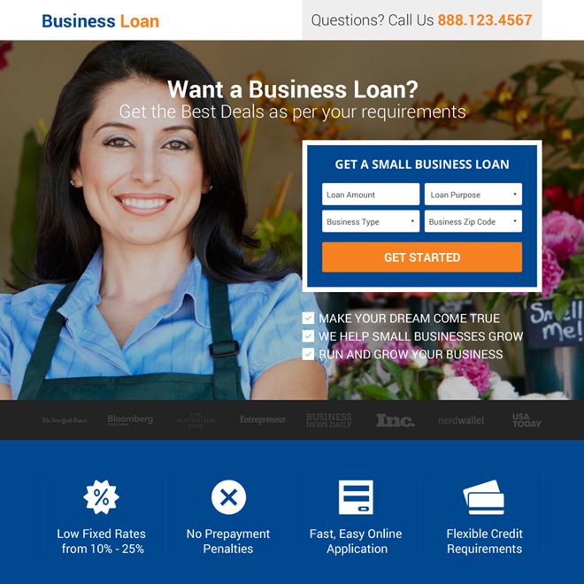 small business loan lead generating responsive landing page Business Loan example