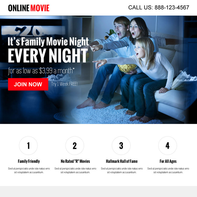 watch movies online call to action converting landing page design