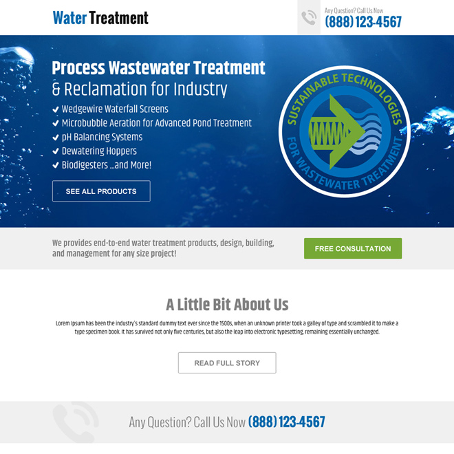 water treatment plan responsive landing page design