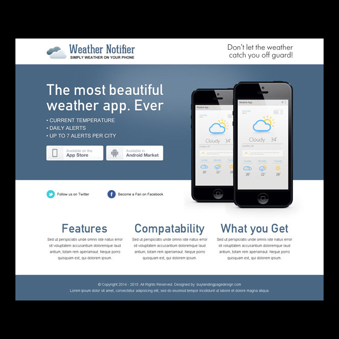 beautiful and clean weather notifier application page