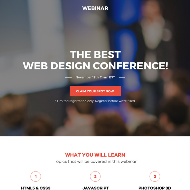 web design conference webinar responsive landing page Webinar example