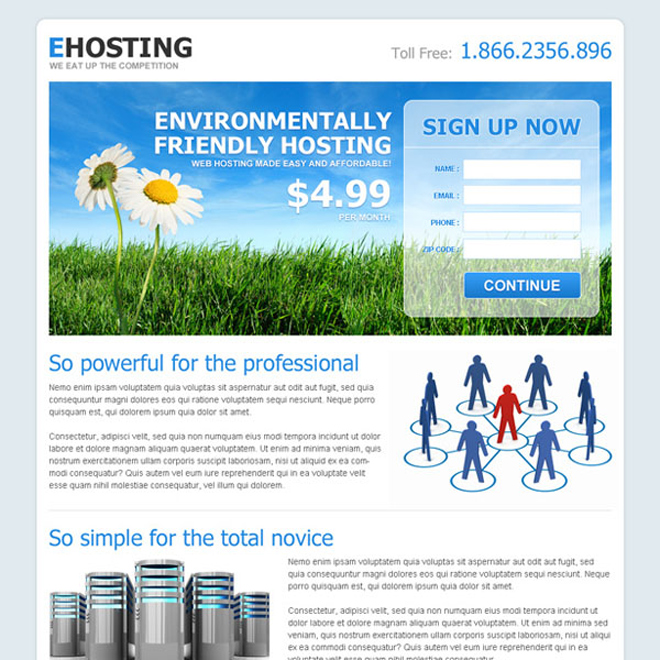 effective landing page design for web hosting