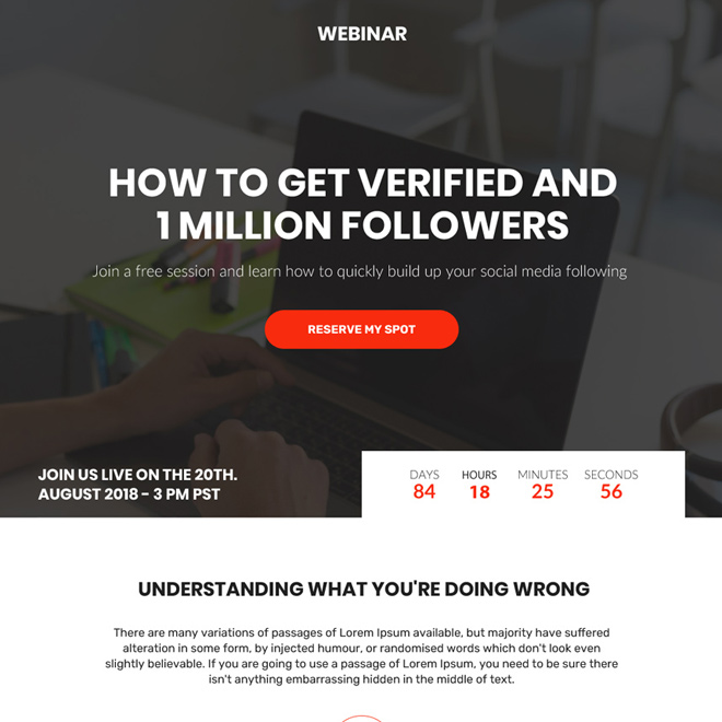 modern sign up capturing webinar responsive landing page Webinar example