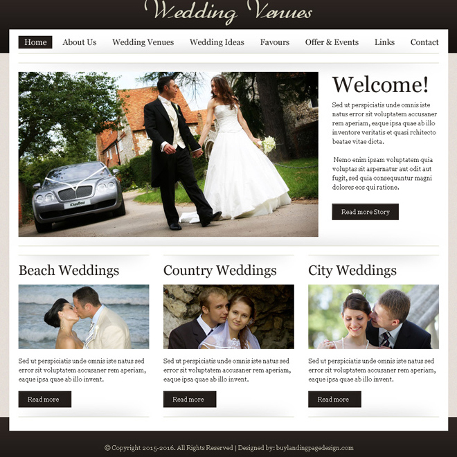 wedding venues website template design psd for sale wedding page template