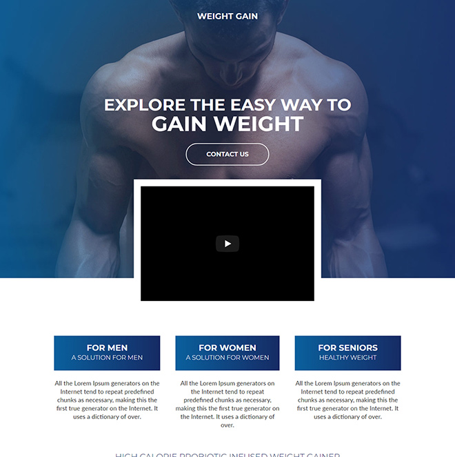 weight gain solution video landing page design Weight Gain example