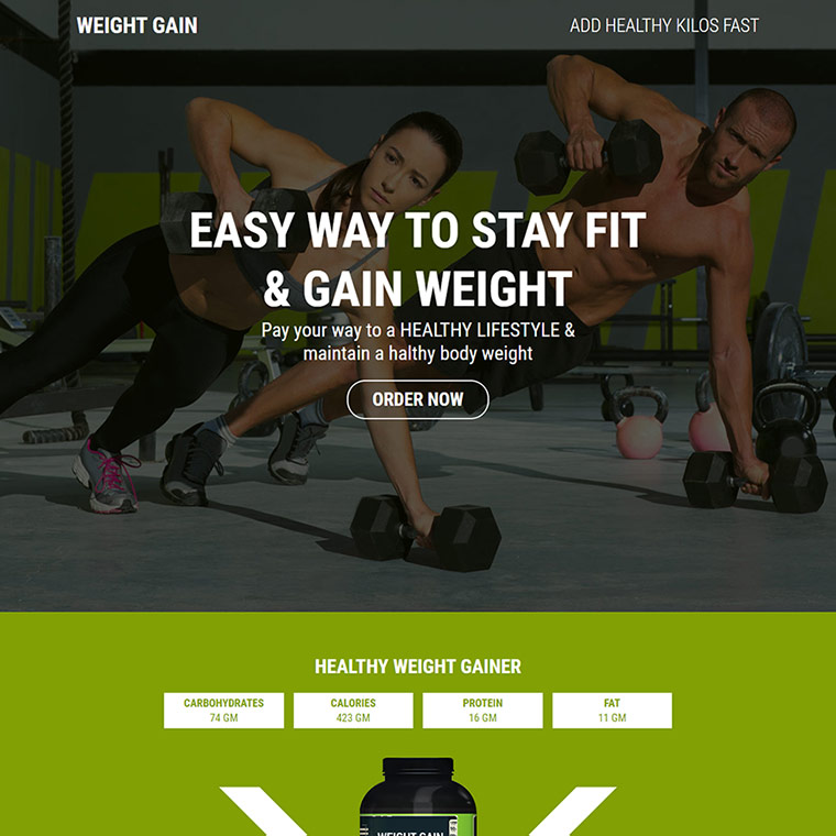 mass and weight gain supplement responsive landing page